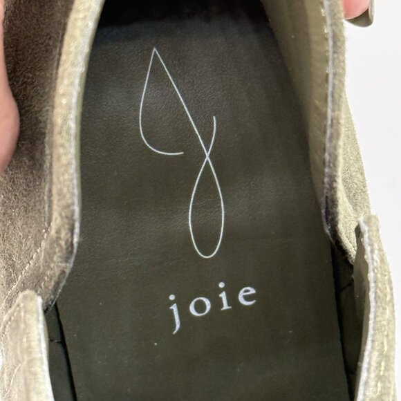 Joie Kayden Ankle Booties Women's Size 7.5 M Faux Suede Vegan Olive Chunky Heel - Picture 8 of 9